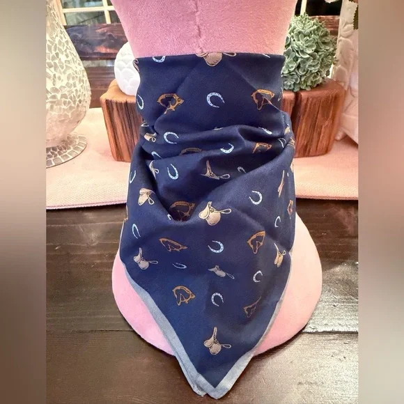 Vintage PAOLO GUCCI Blue Cotton Scarf - Picture 3 of 8